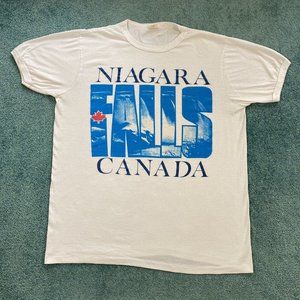 VINTAGE Canada Niagara Falls Ringer Shirt Adult Extra Large Waterfall Nature 80s